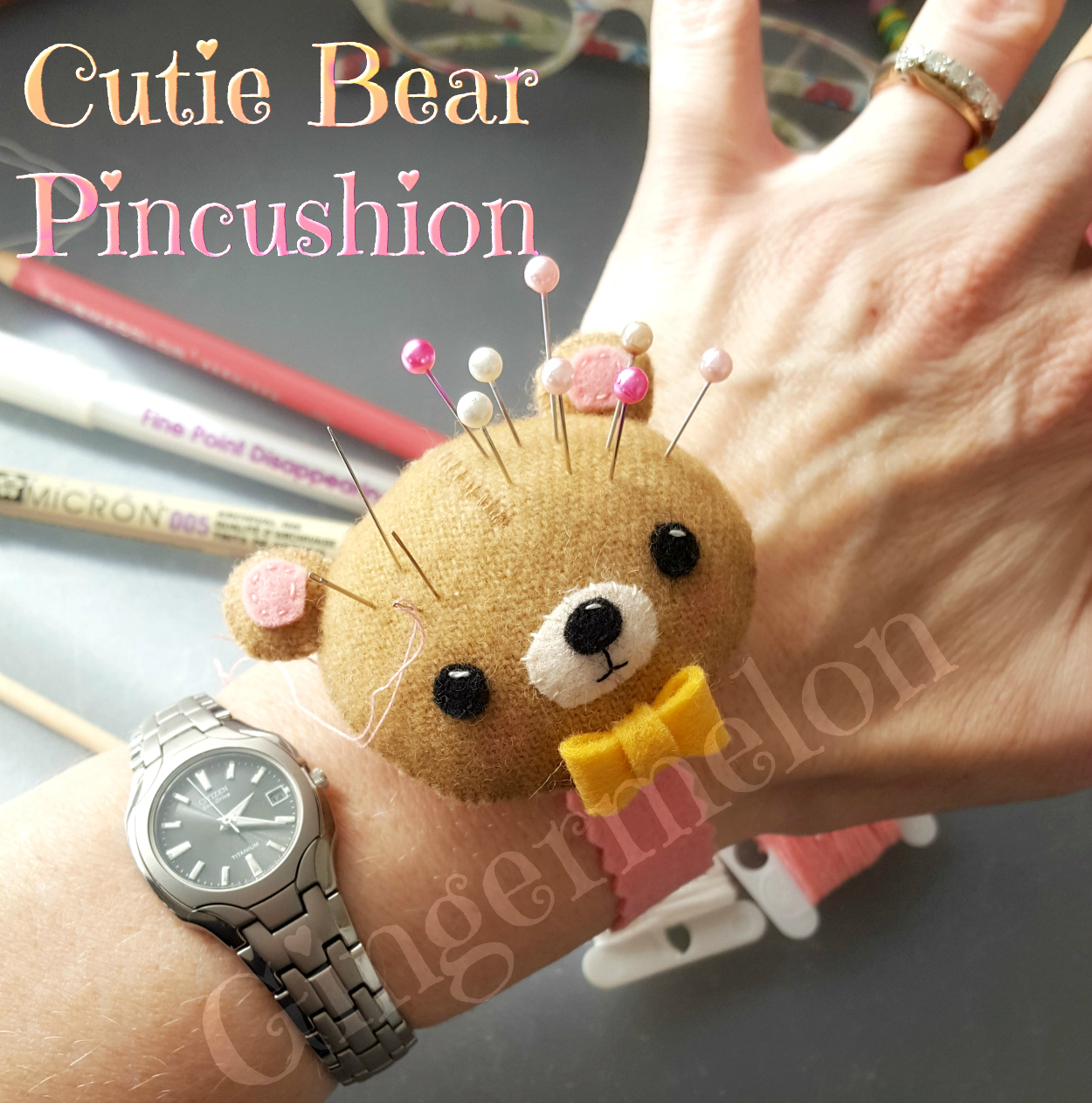 Gingermelon Free Pattern Cutie Bear Wrist Pincushion
