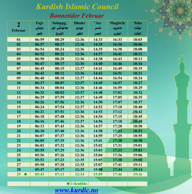 Bønnetider ~ kurdisk islamsk trossamfunn