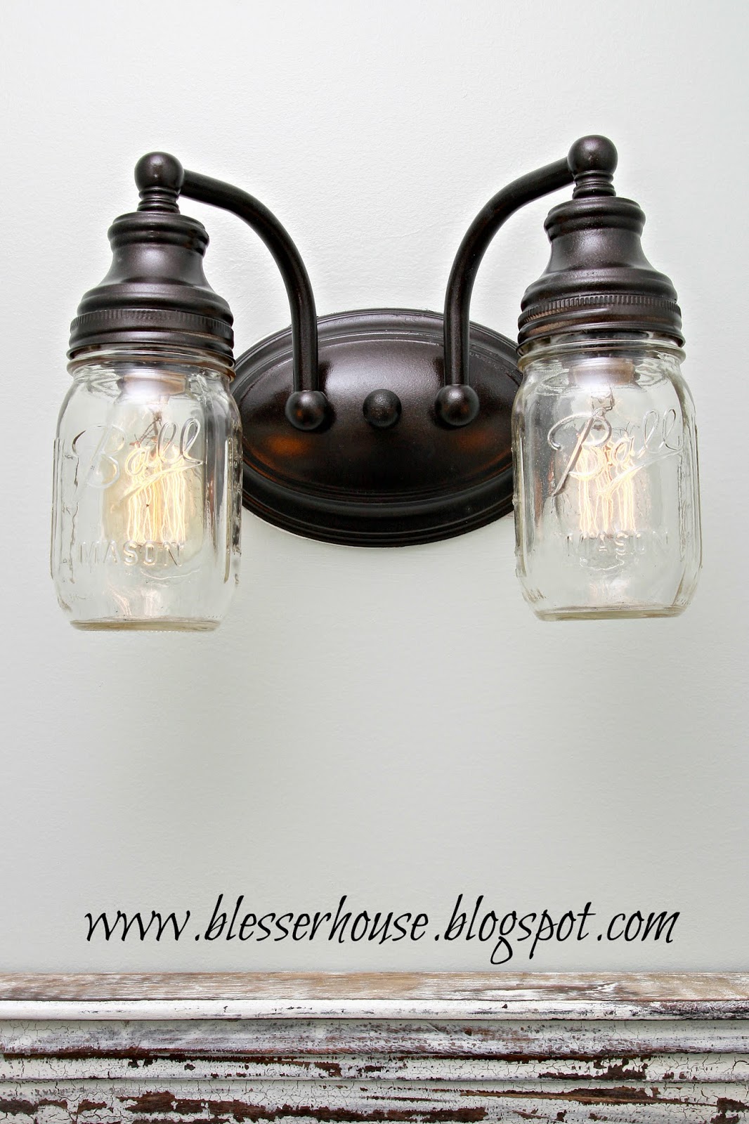DIY Mason Jar Vanity Light - Bless'er House - 