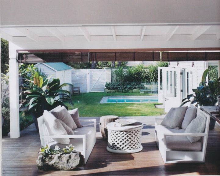 gorgeous coastal beach house outdoor space Coastal beach house outdoor space with low modern sofas