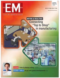EM Efficient Manufacturing - August 2014 | TRUE PDF | Mensile | Professionisti | Tecnologia | Industria | Meccanica | Automazione
The monthly EM Efficient Manufacturing offers a threedimensional perspective on Technology, Market & Management aspects of Efficient Manufacturing, covering machine tools, cutting tools, automotive & other discrete manufacturing.
EM Efficient Manufacturing keeps its readers up-to-date with the latest industry developments and technological advances, helping them ensure efficient manufacturing practices leading to success not only on the shop-floor, but also in the market, so as to stand out with the required competitiveness and the right business approach in the rapidly evolving world of manufacturing.
EM Efficient Manufacturing comprehensive coverage spans both verticals and horizontals. From elaborate factory integration systems and CNC machines to the tiniest tools & inserts, EM Efficient Manufacturing is always at the forefront of technology, and serves to inform and educate its discerning audience of developments in various areas of manufacturing.