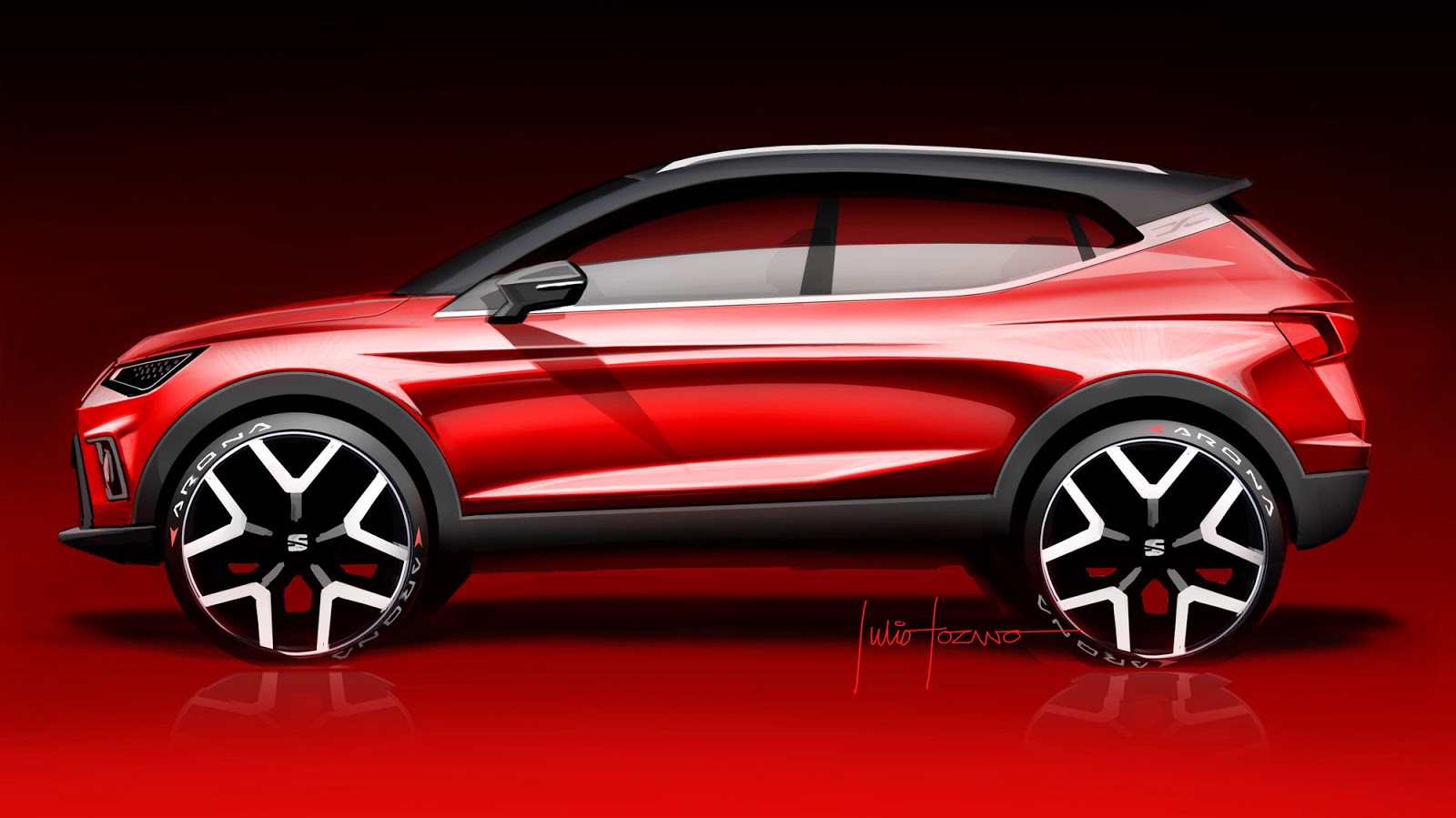 Seat Arona sketch by Julio Lozano, side-on view