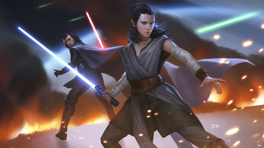 Rey and Kylo Ren, Lightsaber, Star Wars The Rise of Skywalker, 4K, #5.1453