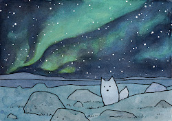 northern lights arctic fox illustration clipart watercolor winter christmas ink card studiotuesday illustrations drawing clip studio tuesday aurora scheirer david