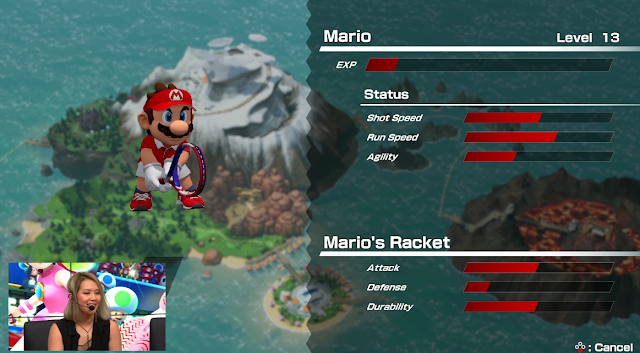 Mario Tennis Aces racket stats experience level attack defense durability agility
