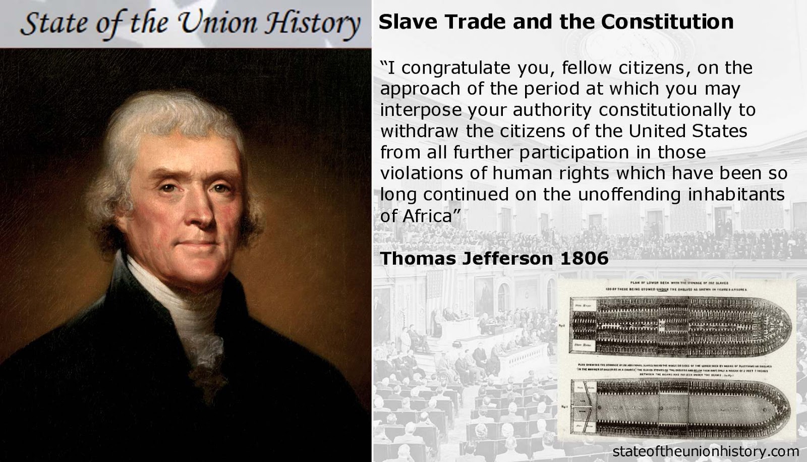 State of the Union History 1806 Thomas Jefferson Slave Trade and the