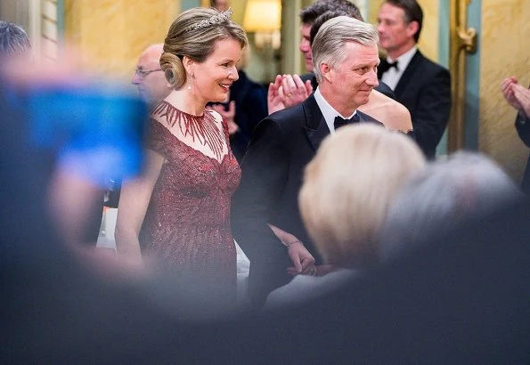 King Philippe and Queen Mathilde attended a state dinner in the Ballroom of Rideau Hall, the official residence of Governor General Julie Payette