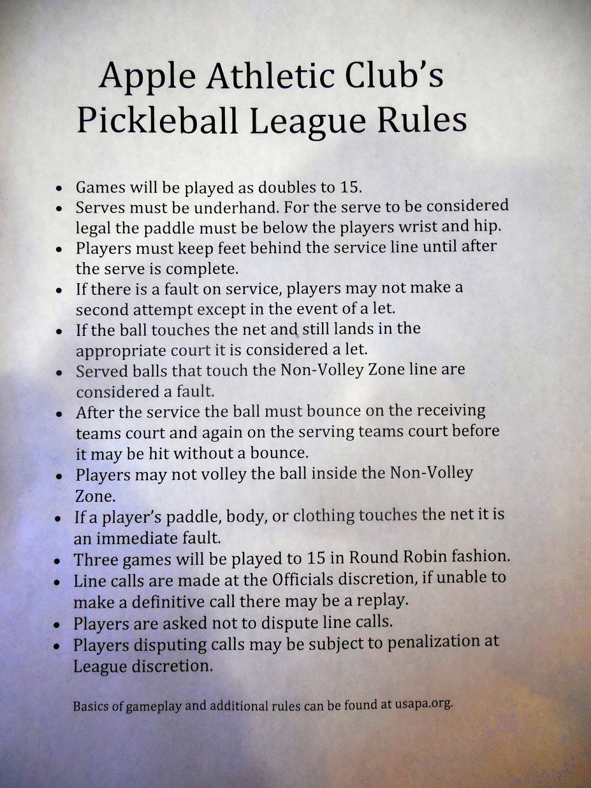 Pickleball League APPLE Athletic Club Pickleball League begins