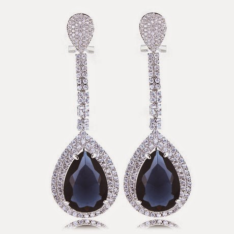 Pear and Round Blue Topaz Diamond Dangle Earrings
