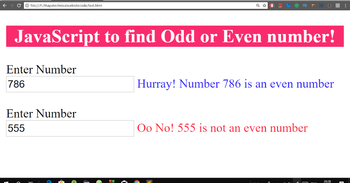 JavaScript Program to Find whether a Number is Even or Odd with Source ...