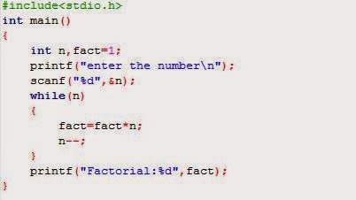 factorial program in c using function