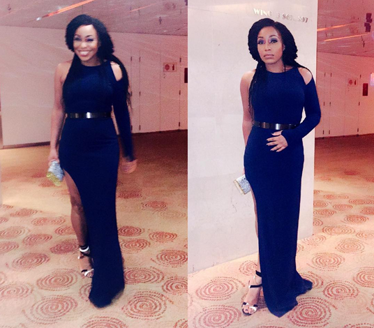 Rita Dominic Sizzles in Blue Gown as she attends Ebuka/Cynthia's Wedding
