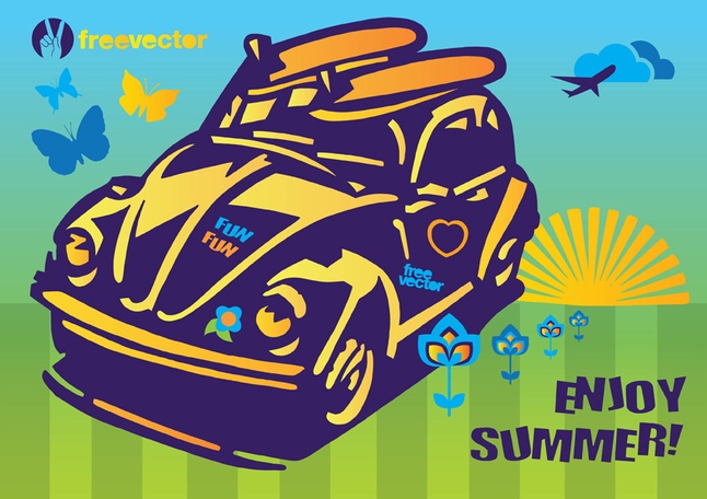 Summer Fun Beetle Car Vector