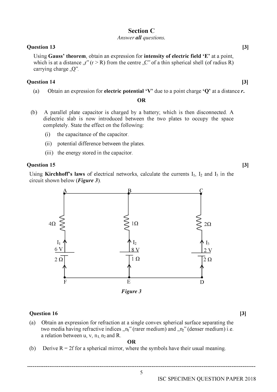 isc 2018 class XII Physics (Theory) paper-1 specimen question paper isc 2018 class 12th Physics (Theory) Sample paper