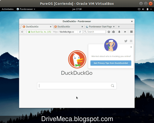 Purebrowser utiliza DuckDuckGo como motor de busqueda predeterminado