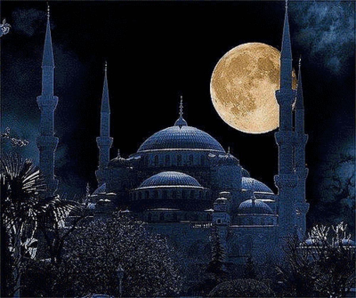 Как будет арабская ночь. Мечеть Турция Луна. Луна на арабском. Мечеть ночью. Восточная ночь.