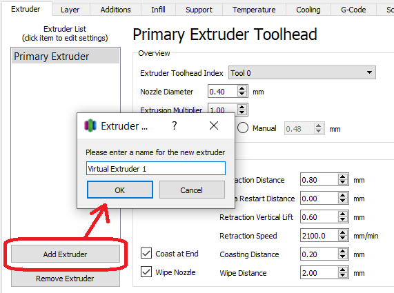 Creating virtual extruder