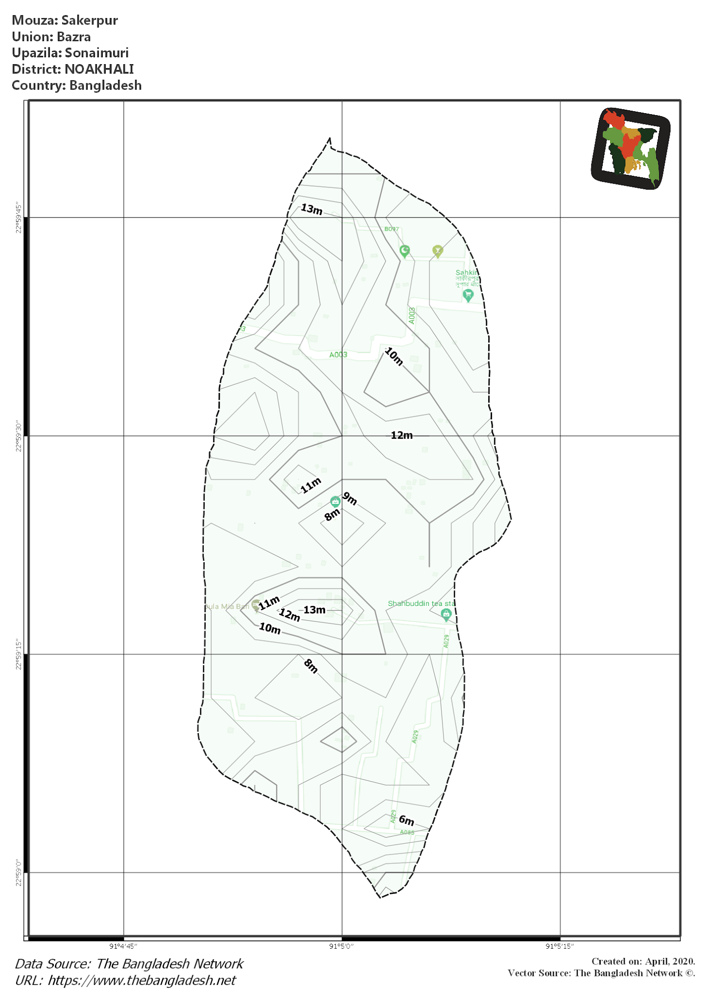 Map of Sakerpur Mouza of Sonaimuri Upazila, NOAKHALI, Bangladesh.
