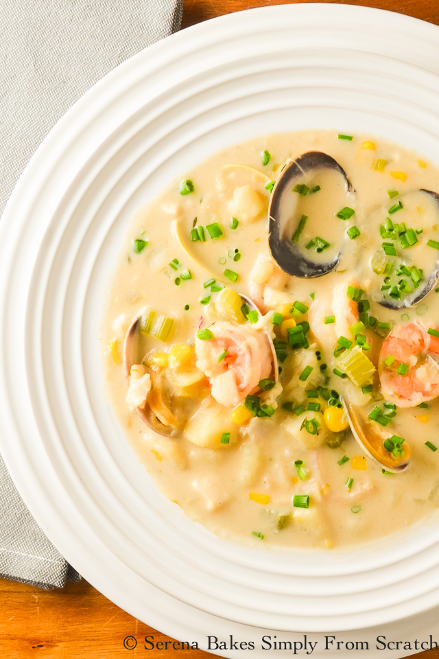 To die for hearty, creamy Seafood Chowder from serenabakessimplyfromscratch.com.