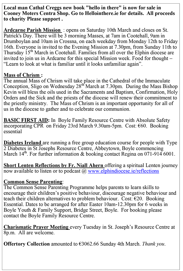 St. Joseph's Parish Newsletter Update 11th March