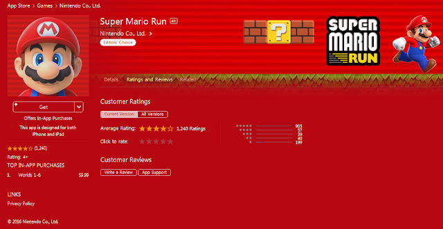 Super Mario Run iTunes store Apple customer ratings stars