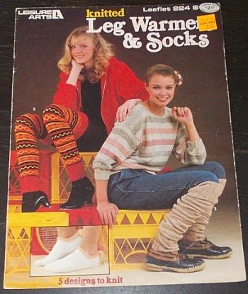1982 knitting pattern for leg warmers and socks Ladies wearing knitted leg warmers in 1982