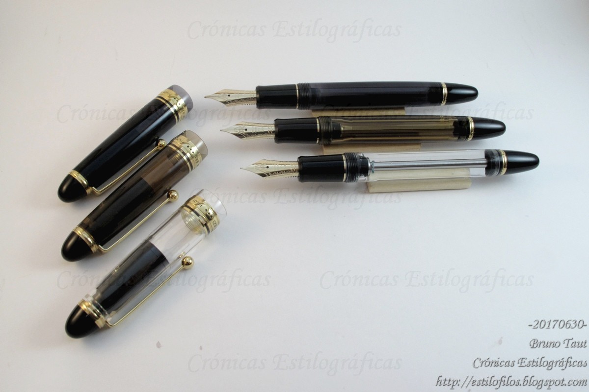 The Custom 823 in its three versions: smoke, amber, and clear (back to front).