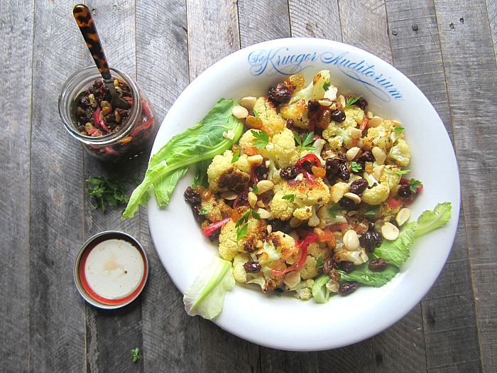 Roasted Cauliflower w/ Marcona Almonds, Pickled Raisins & Shallots