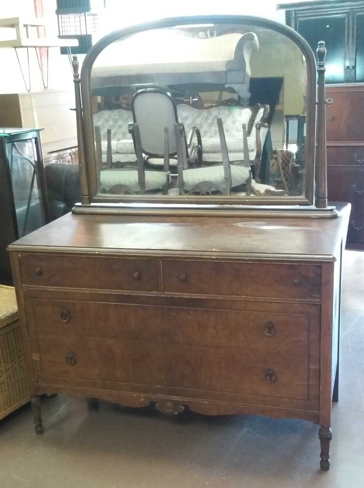 UHURU FURNITURE & COLLECTIBLES SOLD Walnut Burl Antique Dresser with