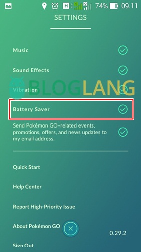 mengaktifkan battery saver pokemon go
