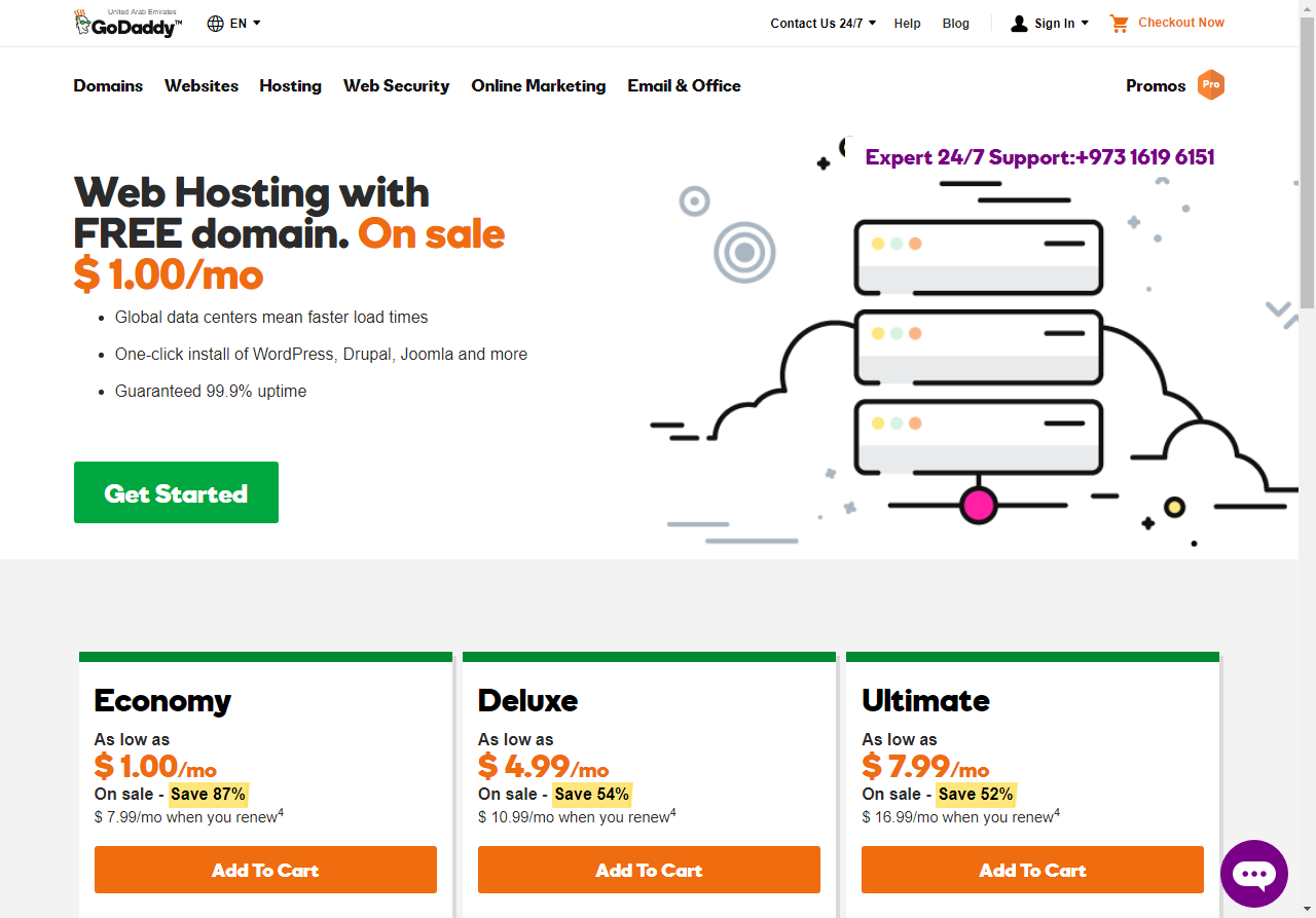 جودادي godaddy: افضل استضافة مواقع بسعر 1$ شهرياً - مميزات وعيوب جودادي godaddy: افضل استضافة مواقع بسعر 1$ شهرياً - مميزات وعيوب