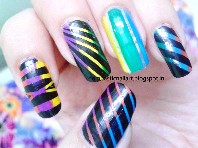 Colorful Striping Tape Nail Art - Bombastic Nail Art