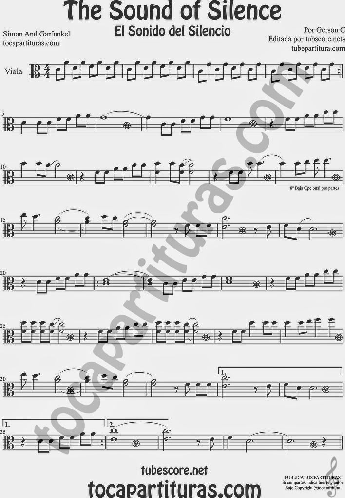 The Sound of Silence Partitura de Viola Sheet Music for Viola Music Score El Sonido del Silencio