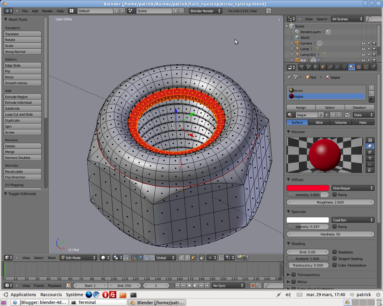 Blender-4d: Modéliser un écrou frein Nylstop dans Blender 2.5x