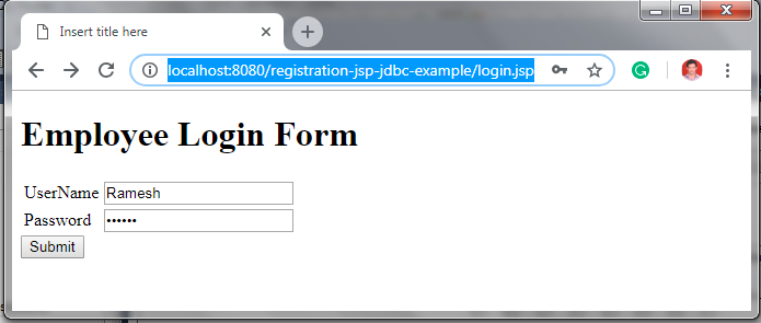 JSP Login Form JDBC MySQL Example