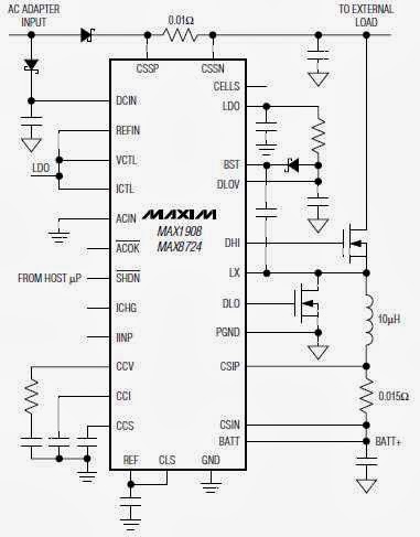 diagrama de componentes asociados al circuito integrado Max8724 diagrama de componentes asociados al circuito integrado Max8724