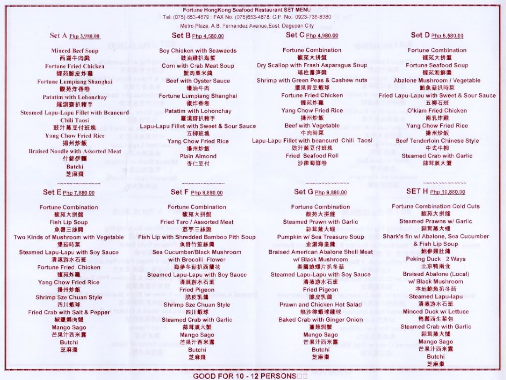 Fortune Restaurant Tarlac Menu Fortune Restaurant Tarlac Menu