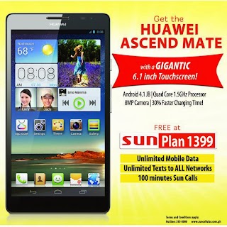 Huawei Ascend Mate can be yours at Sun Cellular Postpaid Plan 1399 Huawei Ascend Mate can be yours at Sun Cellular Postpaid Plan 1399