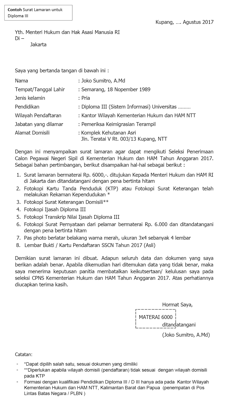 Contoh Surat Lamaran Cpns Bkn Contoh Surat Lamaran Cpns Bkn