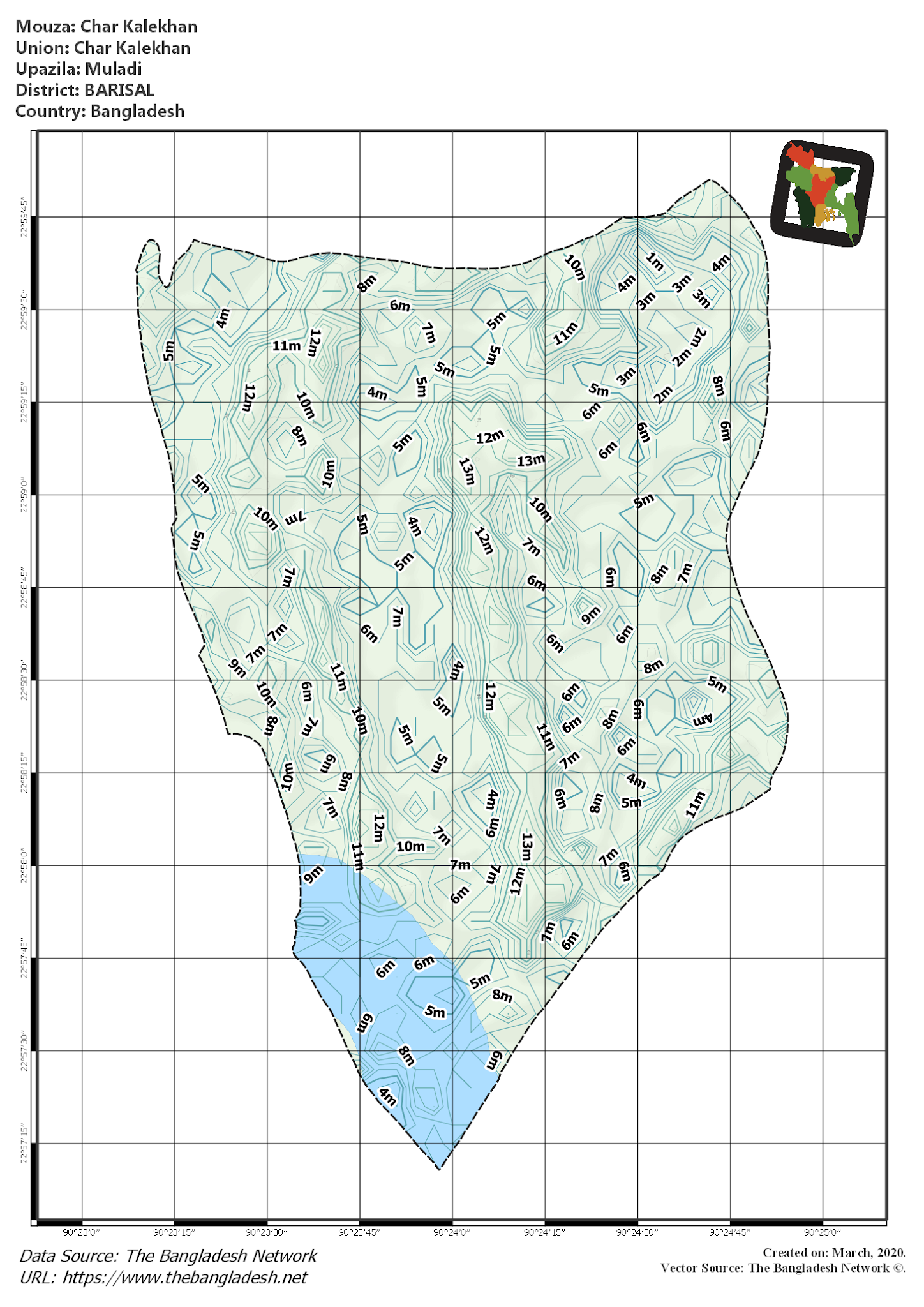 Map of Char Kalekhan Mouza of Muladi Upazila, BARISAL Map of Char Kalekhan Mouza of Muladi Upazila, BARISAL, Bangladesh.