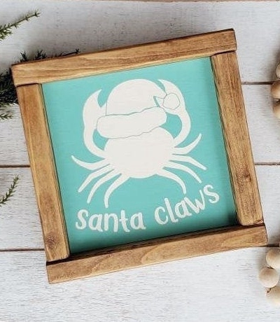 Santa Claws Crab Christmas Sign