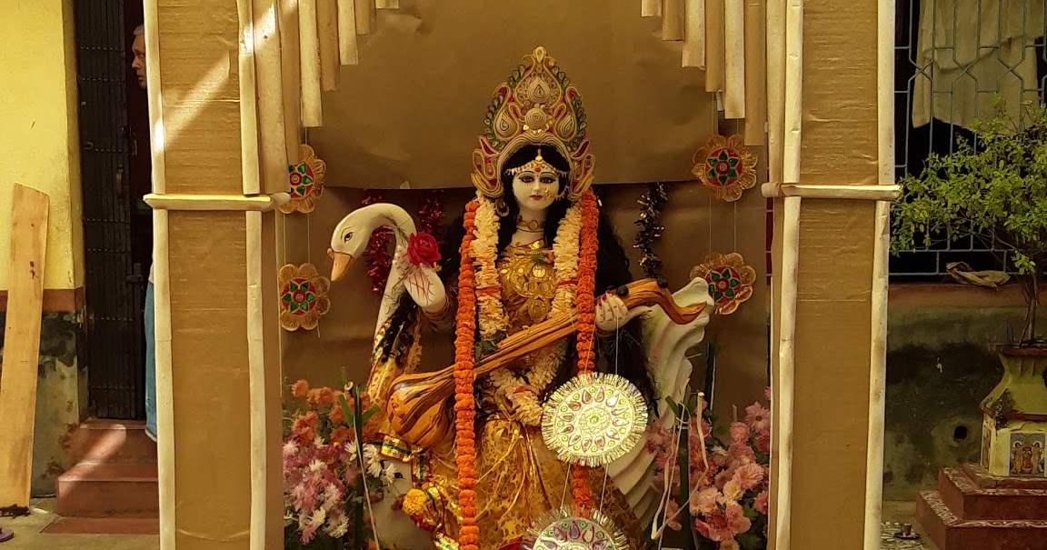 Creativeidia Low Budget Saraswati Puja Pandal Decoration Idea And saraswati-puja-mandap-flower-decoration-mandap-decoration-joy