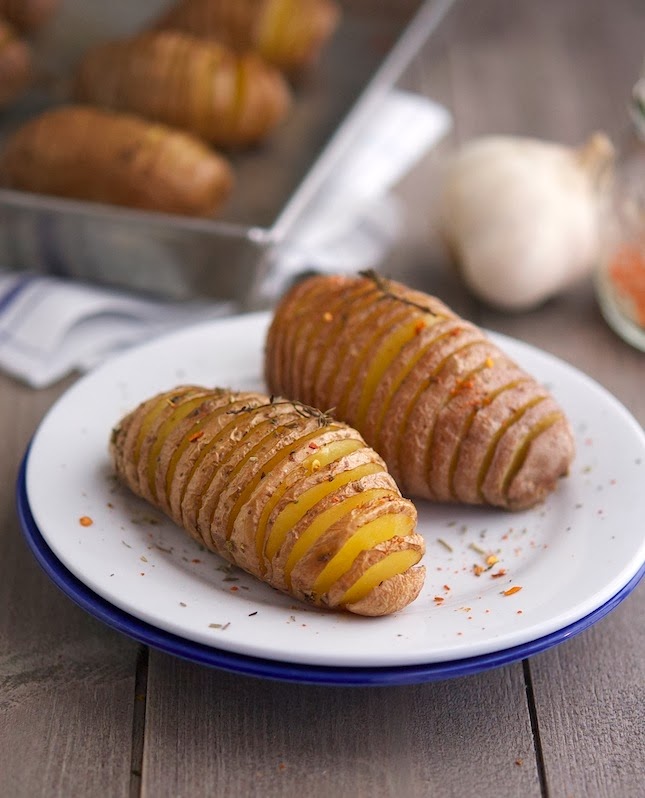 Roasted Garlic Thyme Butter Hasselback Potatoes