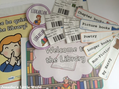 Library role play area with Twinkl