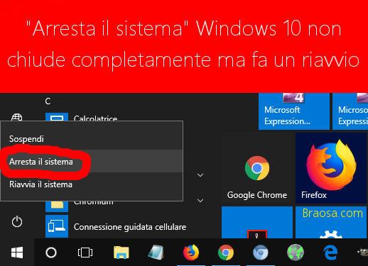 L'arresto non chiude completamente Windows 10 ma lo riavvia