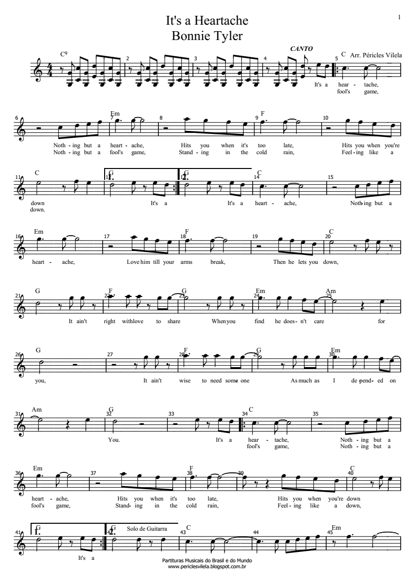 Partituras Musicais It s A Heartache Bonnie Tyler N 1866 Partituras Musicais It s A Heartache Bonnie Tyler N 1866