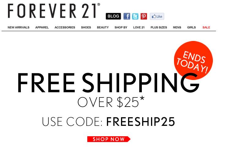 forever 21 free delivery code