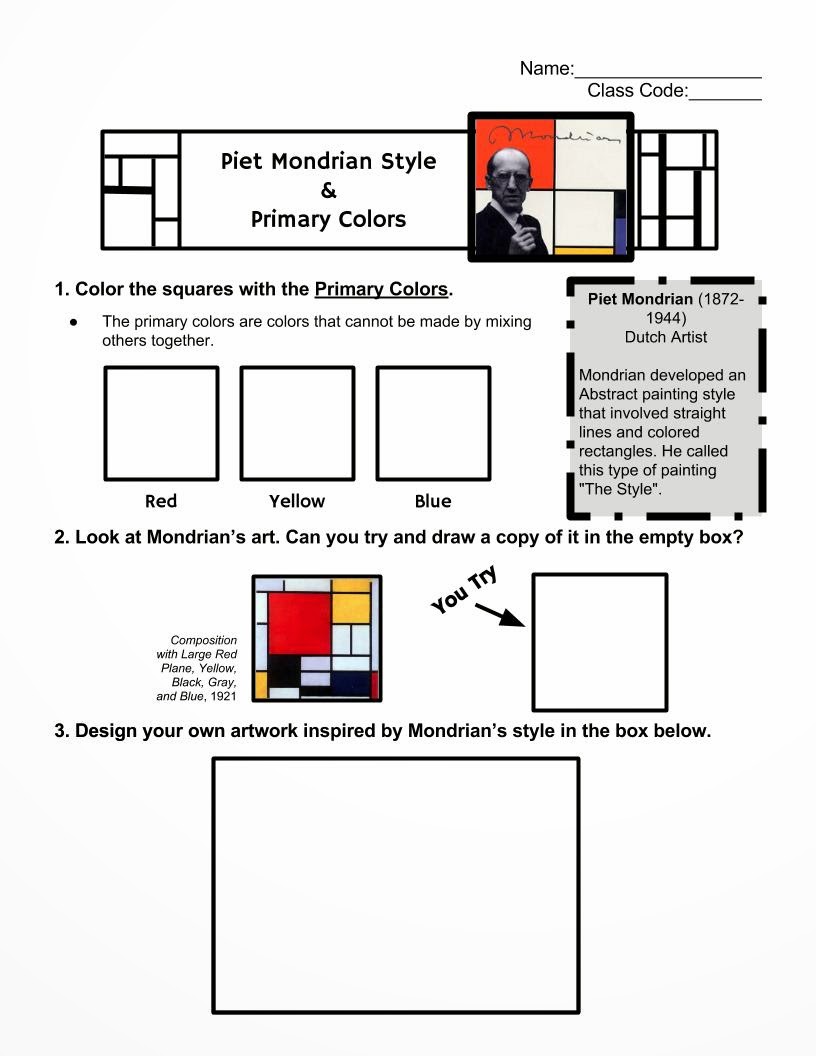 Art Winkz: Mondrian Worksheet