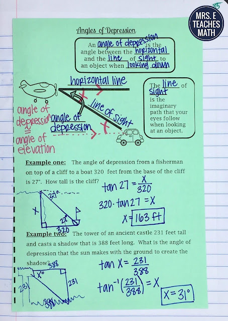 Angles of Depression and Elevation Interactive Notebook Pages