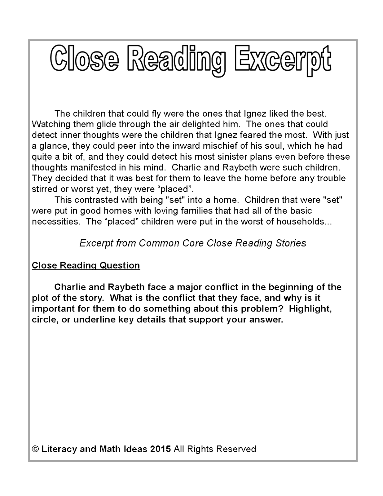 Literacy & Math Ideas Free Close Reading Passage Of The Week